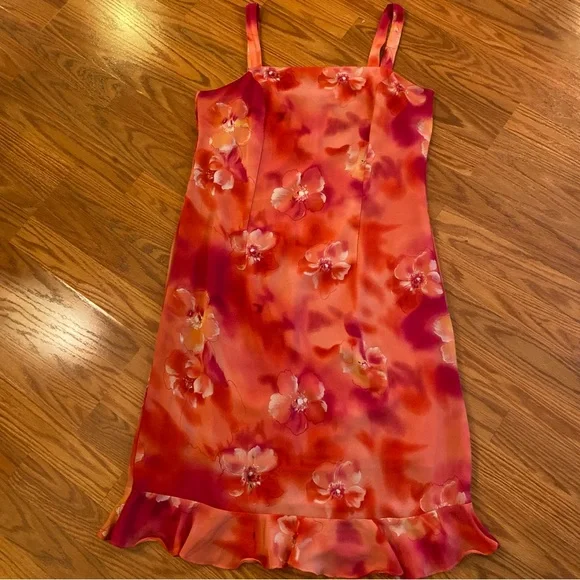 Reformation Vintage 90’s Y2K Floral Bright Barbie Pink Dress Chiffon Slip Dress